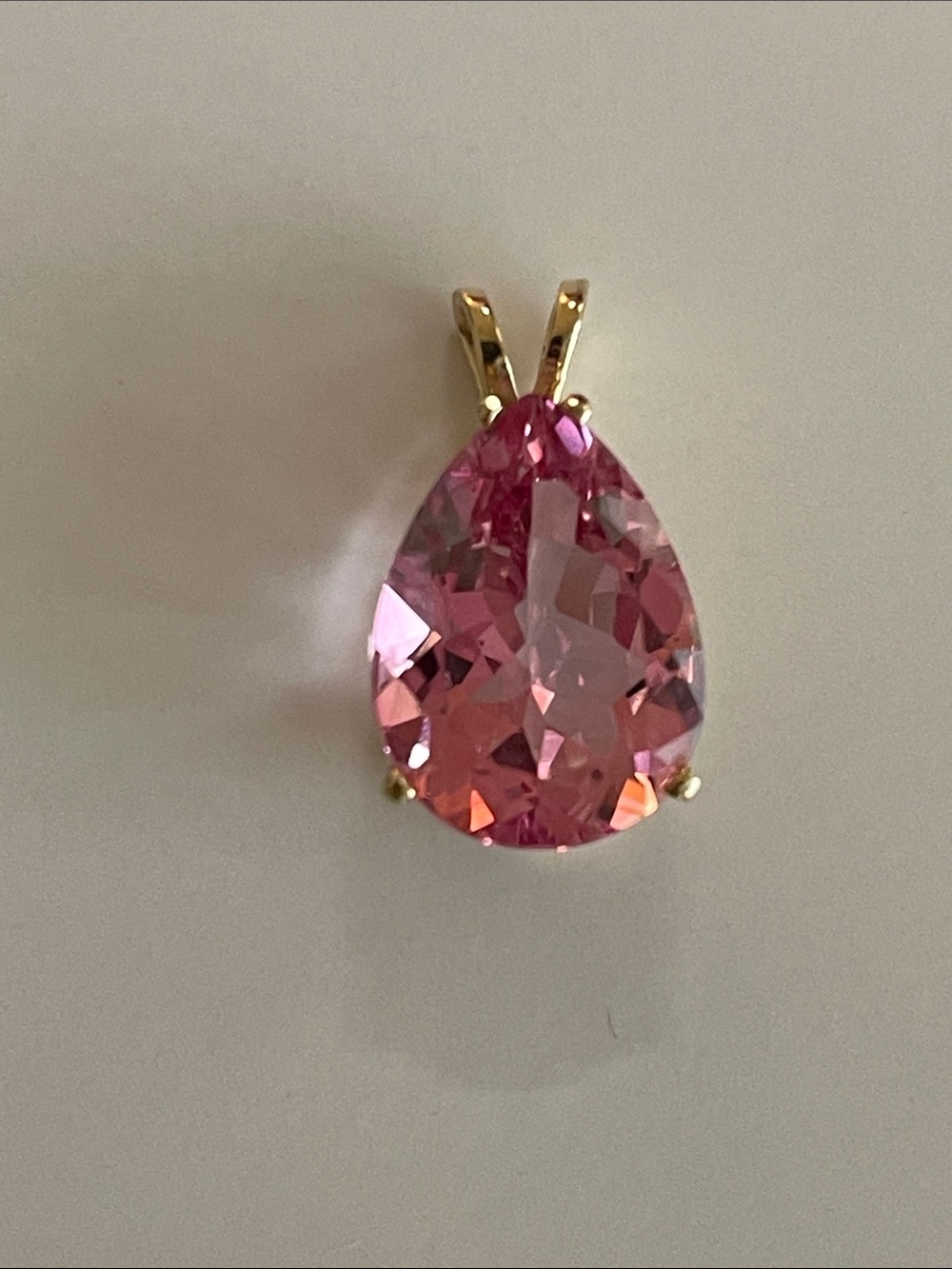 14k Gold Tear Drop Pink Stone Pendant